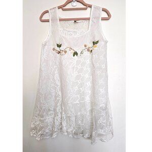 Marilu Lace Floral Embroidered Beaded Sleeveless Blouse Tank Top S White